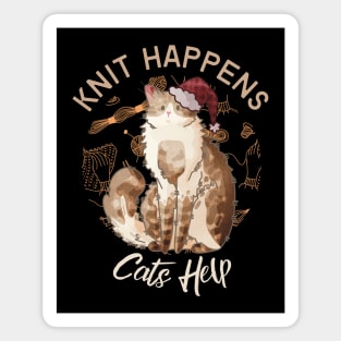 Knit Happens, Cats Help - Cream Fluffy Cat Magnet